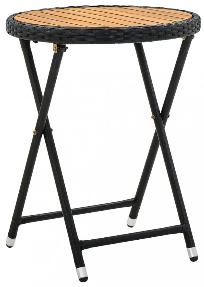 fekete polyrattan és tömör akácfa teázóasztal 60 cm