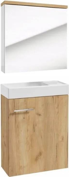 Fürdőszoba szekrény szett mosdóval 50x70+tükörszekrény 50x60 tölgy craft