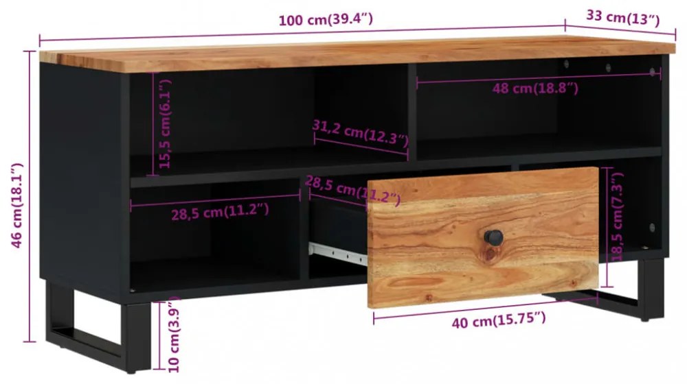 tömör akácfa és szerelt fa TV-szekrény 100 x 33 x 46 cm