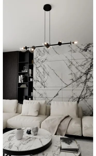 Csillár zsinóron ROSSI 6xE14/10W/230V fekete/átlátszó