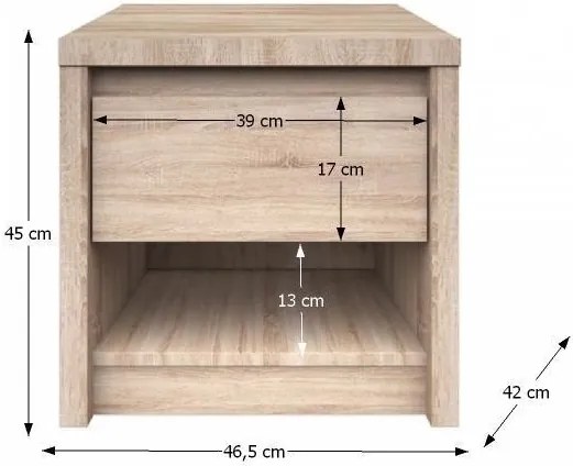Éjjeliszekrény, DTD laminált, tölgy sonoma, NORTY