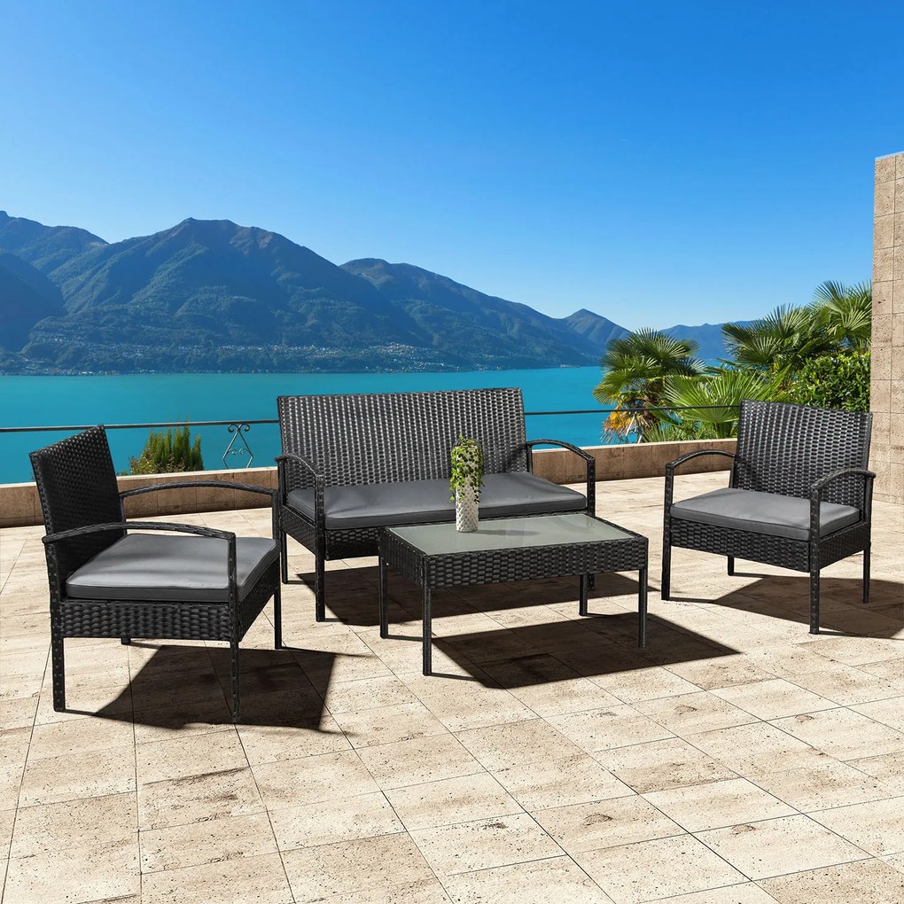 Juskys Trinidad polyrattan bútor szett - fekete