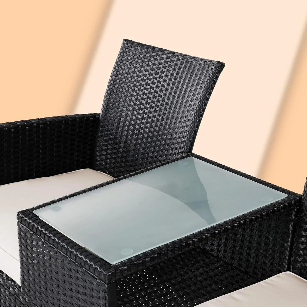 Casaria® Kerti rattan pad asztallal - fekete