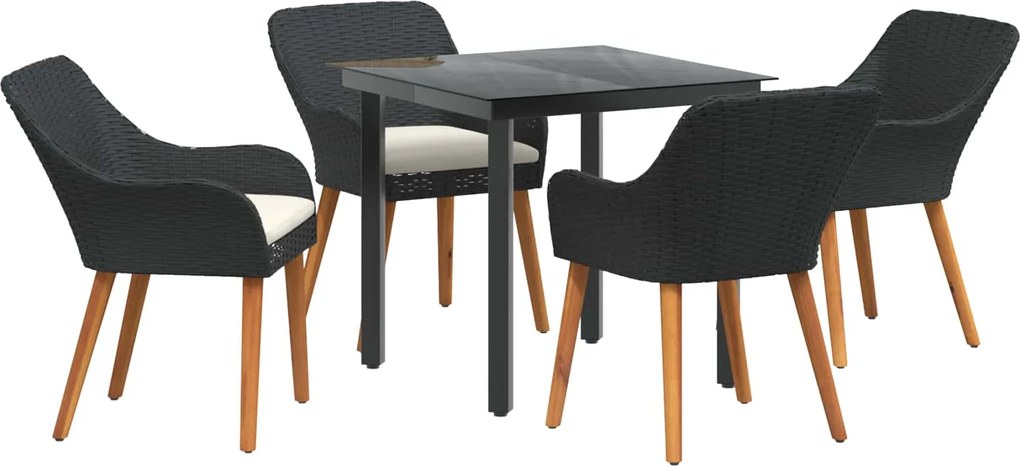 vidaXL Kert étkező szett párnával 5 pcs Fekete polirattan