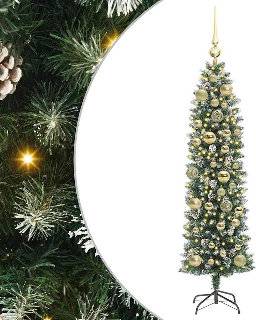vidaXL Mű Karcsú Karácsonyi Fa 150 LED-del Zöld és Fehér 120 cm