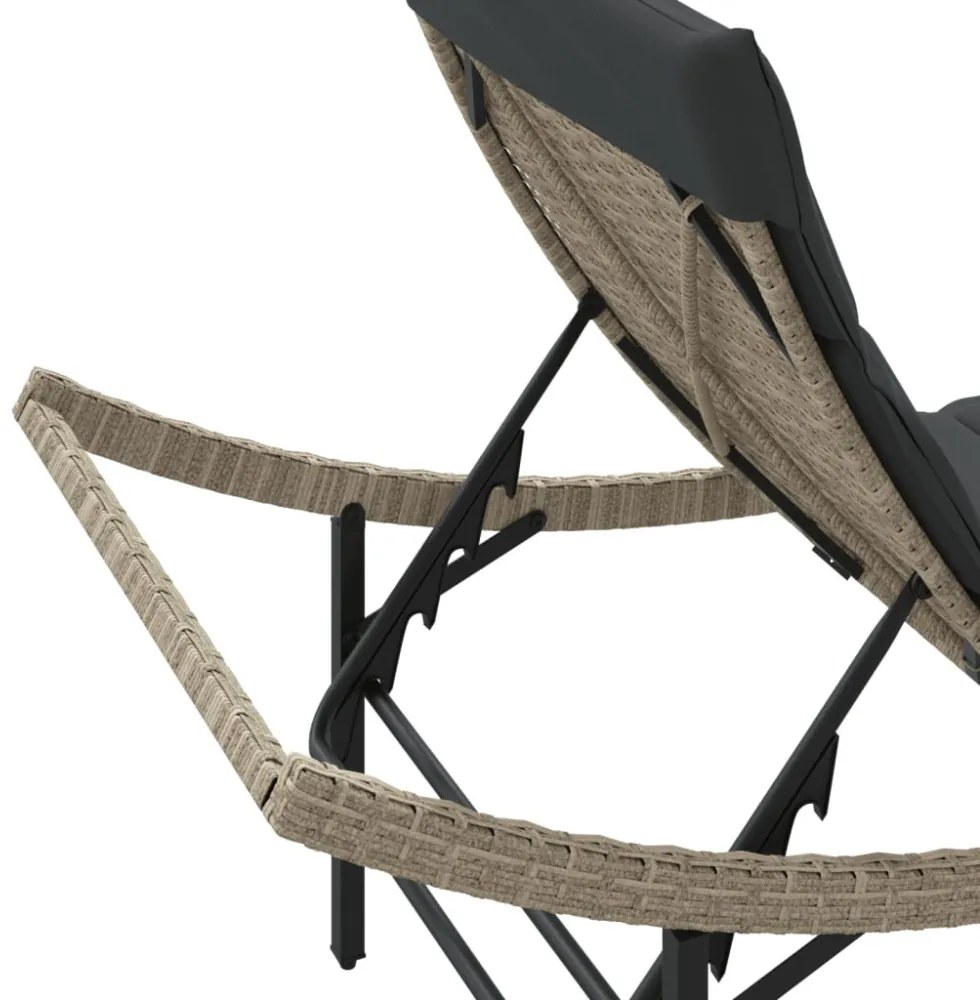 világosszürke polyrattan napozóágy párnával 55x199x50 cm