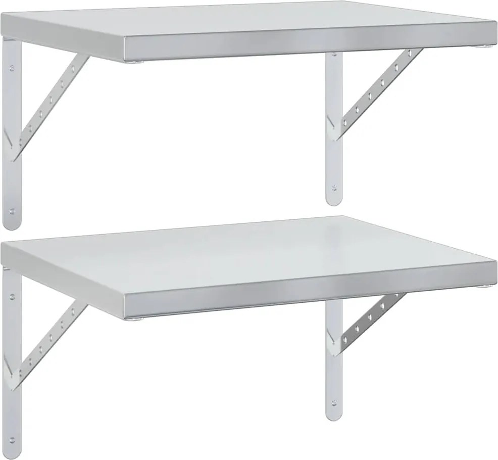 vidaXL 2 db ezüstszínű rozsdamentes acél fali polc 50 x 40 cm