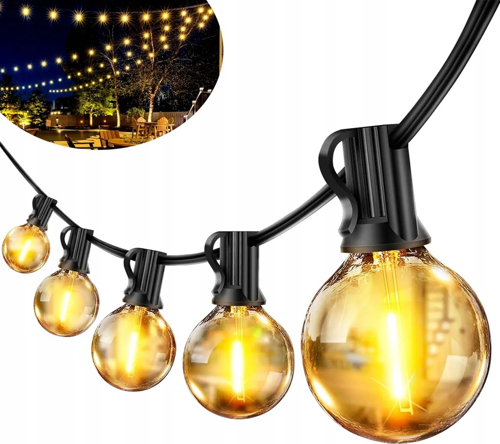 Kerti girland 18m 30 db G40 Led izzó vízálló