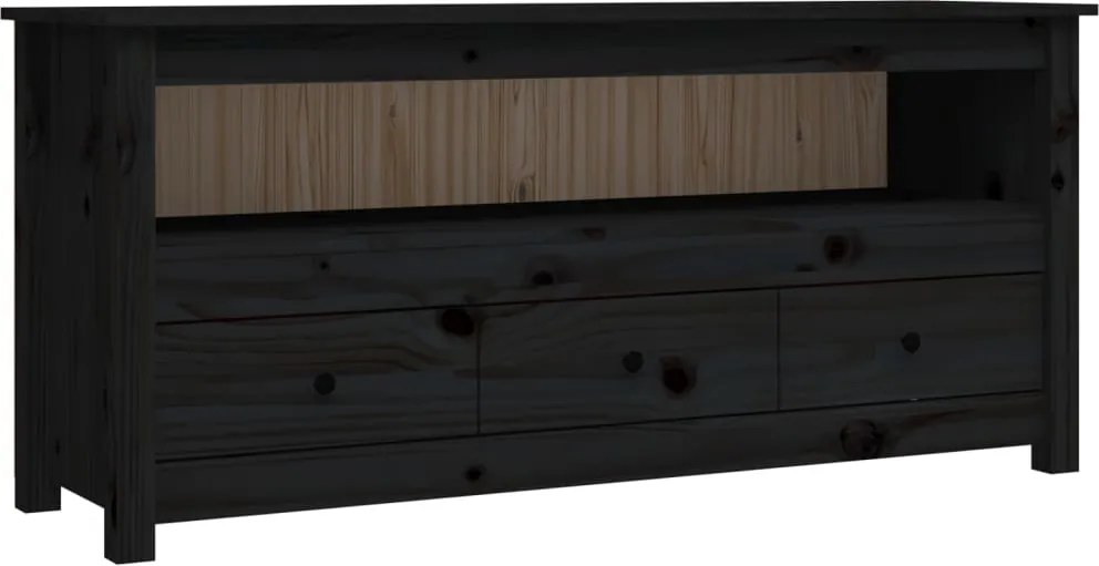 vidaXL fekete tömör fenyőfa TV-szekrény 114 x 35 x 52 cm