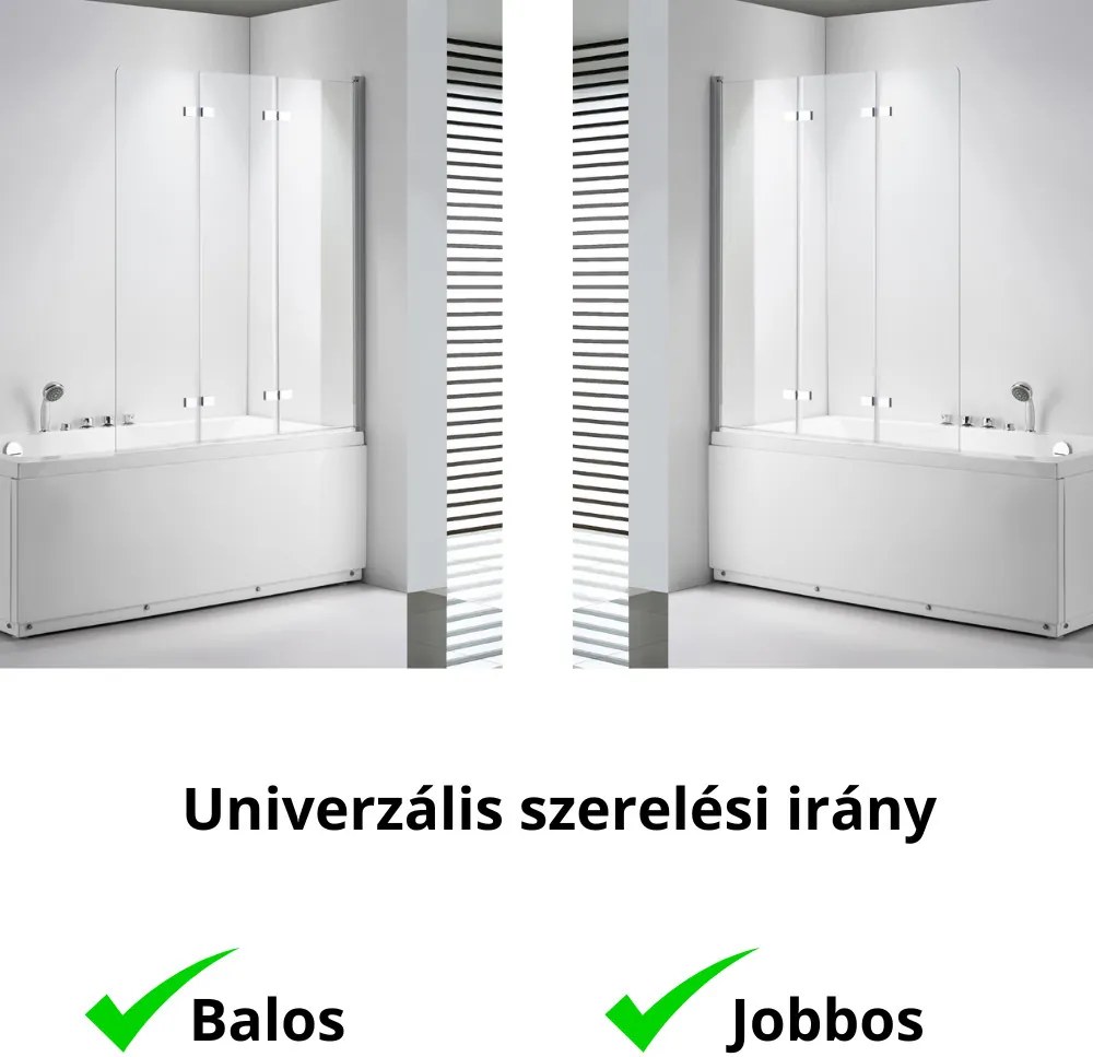Stuxi Ravenna 120x140 cm 3 szárnyú összecsukható kádparaván, 6 mm vízlepergető üveg, króm