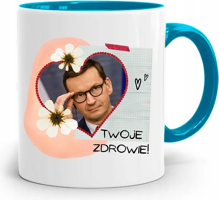 Kék Politikus Bögre Mateusz Morawiecki Miniszterelnök fényképes nyomtatással