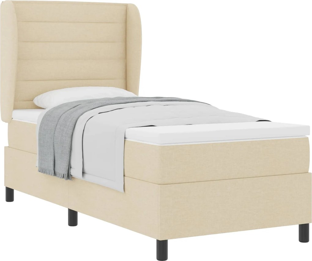 vidaXL Boxrugós ágy matracmal fejtámlával Krém 90 x 190 cm szövet