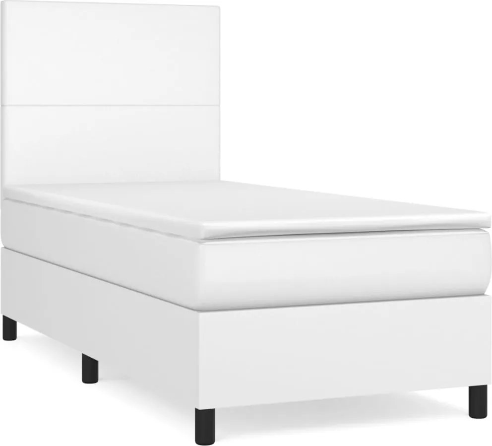 vidaXL fehér műbőr rugós ágy matraccal 90 x 200 cm