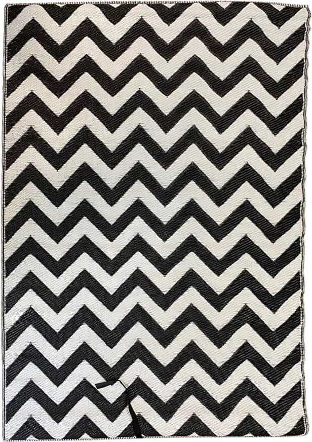 Kültéri szőnyeg, 2 oldalas, 180 x 120 cm,fekete-fehér