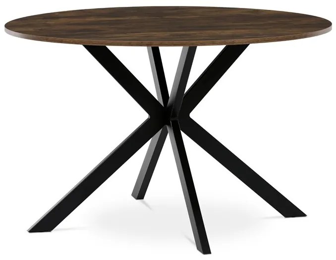 Kerek Étkezőasztal 120×120×75,5 cm, MDF Old Wood + Fekete Fém Láb