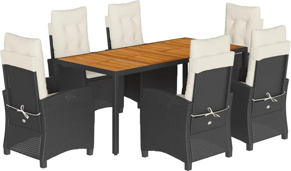 vidaXL 7 részes fekete polyrattan kerti étkezőgarnitúra párnával