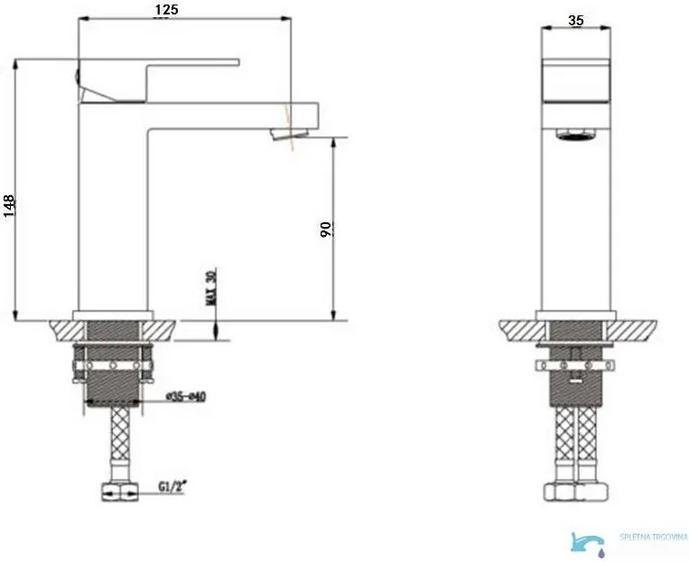 Szabadon álló EYN BC1320 fürdőszobai csaptelep, matt fekete, alacsony és magas kivitelben — 310 mm