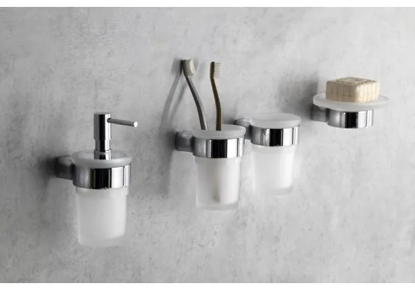 Gedy - Falra szerelhető fogkefe tartó PIRENEI lágy üveg/fényezett króm