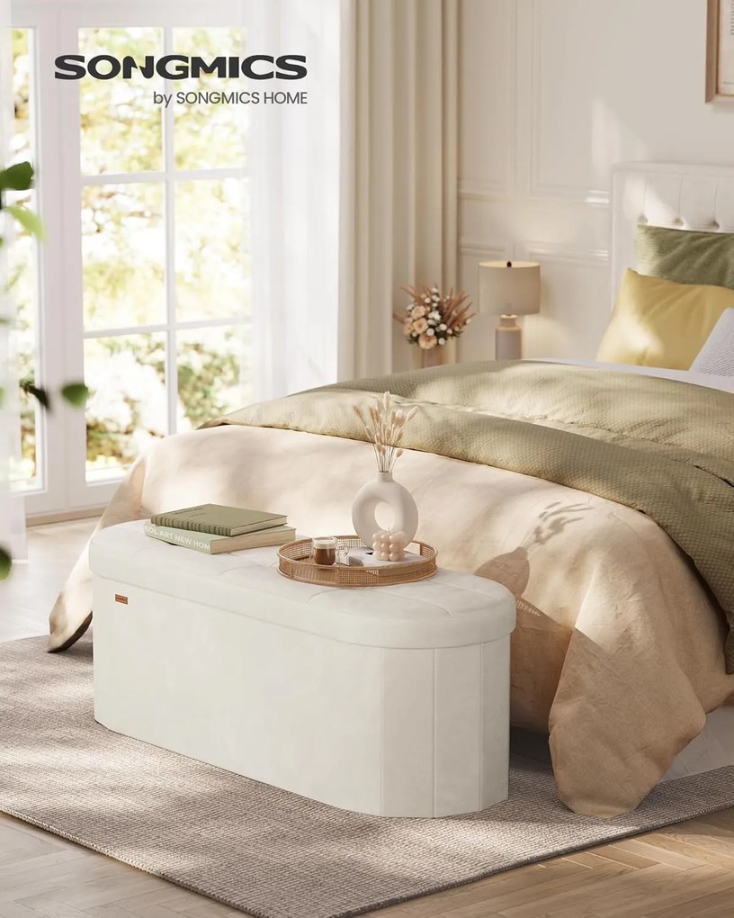 SONGMICS ülőpad tárolóval, tárolódoboz, 38 x 110 x 38 cm, krémfehér