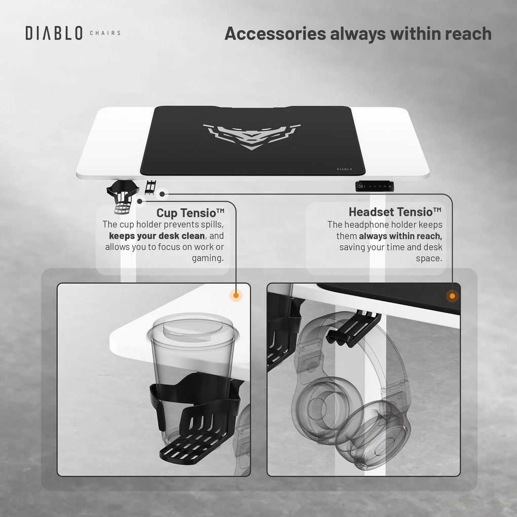 Magasságban állítható íróasztal 110 cm fehér: Diablo X-Tensio 1100