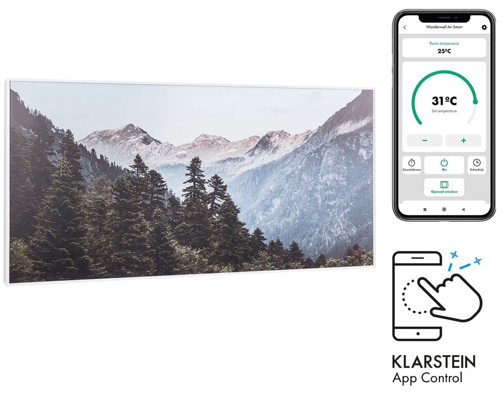 Klarstein Wonderwall Air Art Smart, infravörös hősugárzó, 120 x 60 cm, 700 W, alkalmazás, hegyek