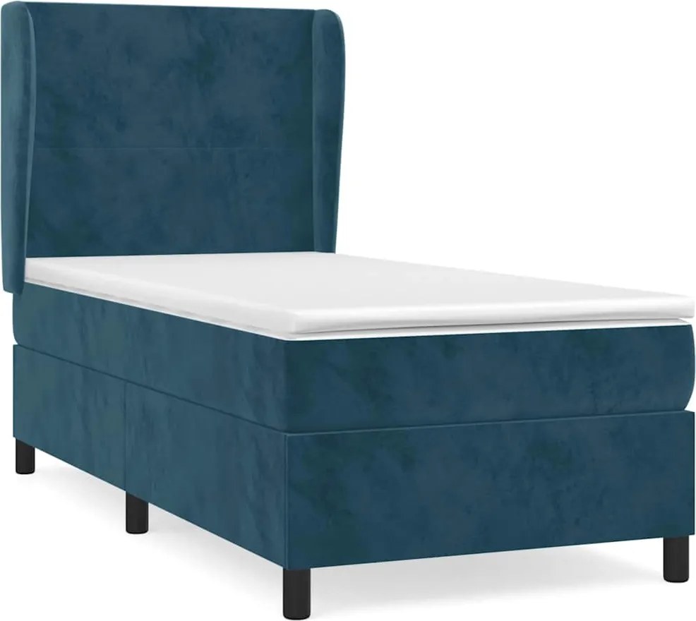 vidaXL sötétkék bársony rugós ágy matraccal 90x190 cm