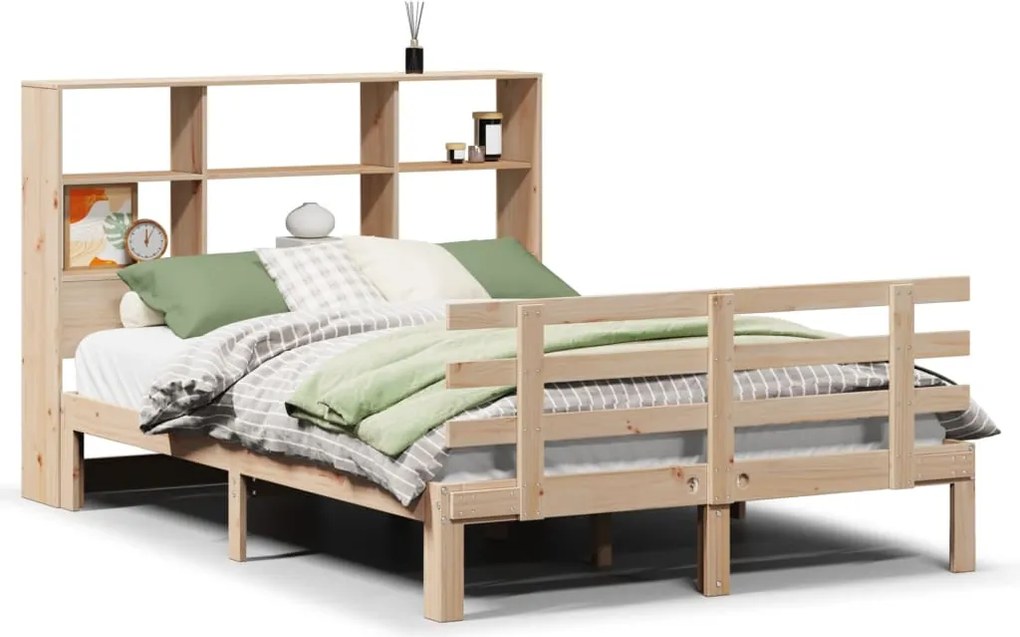 vidaXL tömör fenyőfa könyvespolcos ágy matrac nélkül 150 x 200 cm
