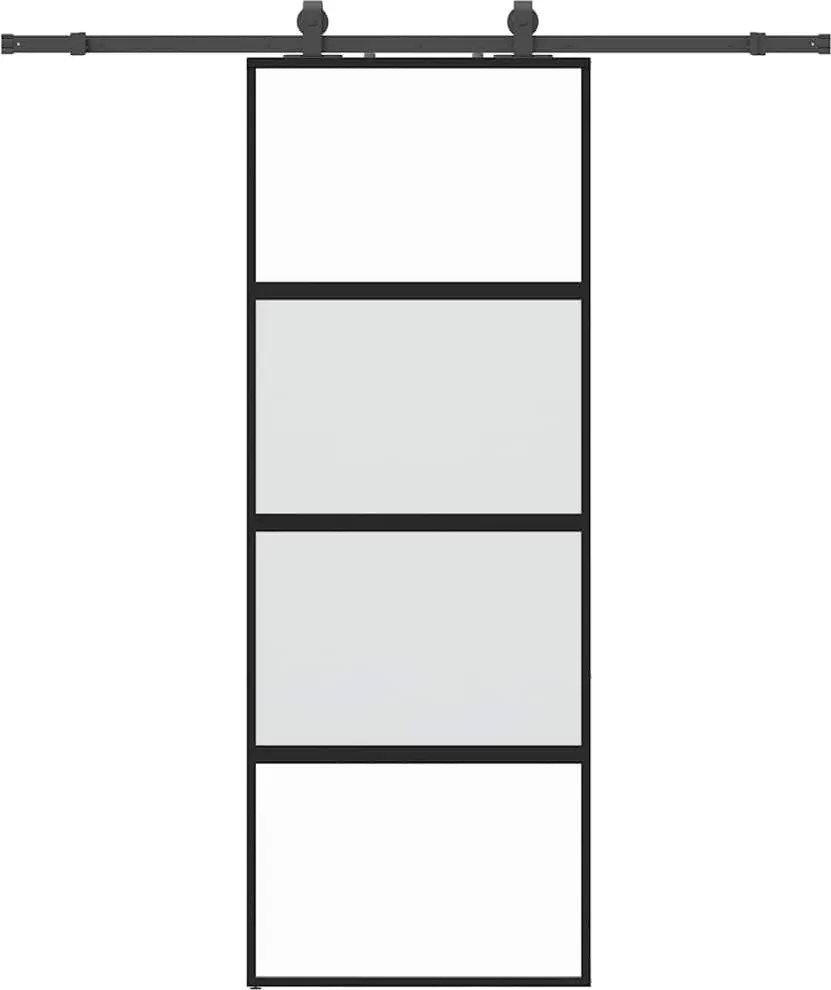 vidaXL fekete edzett üveg tolóajtó fémszerelék szettel 76x205 cm