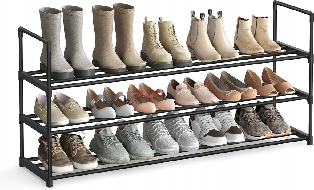 Fém cipősszekrény 3 polccal moduláris 18 pár cipőhöz fekete