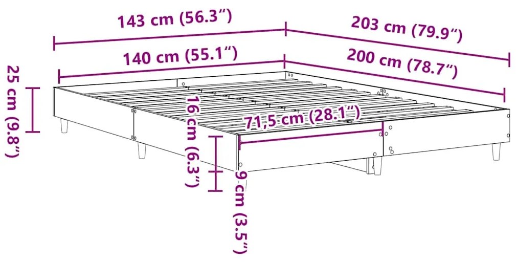 kézműves tölgy szerelt fa ágykeret matrac nélkül 140x200 cm