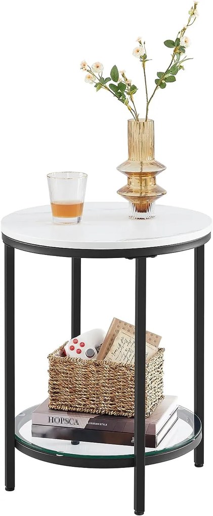 ERIC márvány mintás dohányzóasztal, 45x55cm, fekete/fehér Vasagle