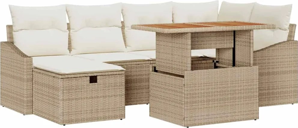 vidaXL Kerti Kanapé Szett 7 pcs Bézs polirattan