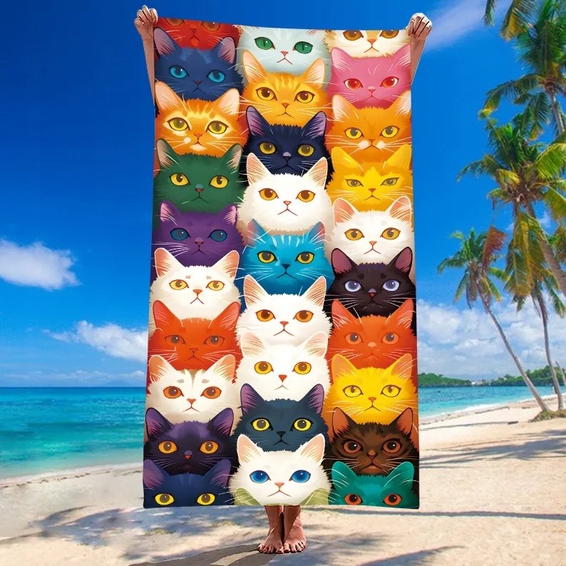 Strandtörölköző MEOW 100x180 cm színes, 100% mikroszálas