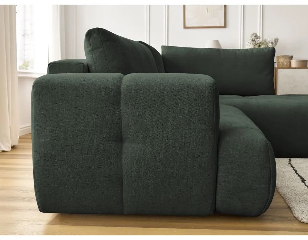 Zöld kinyitható-tárolóhelyes sarokkanapé (jobb oldali-L alakú) Fuji – Bobochic Paris