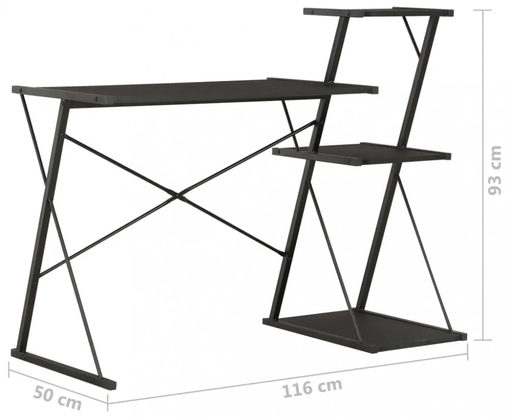 fekete íróasztal polccal 116 x 50 x 93 cm