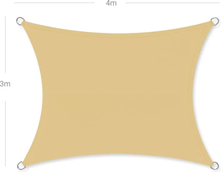 Napvitorla, 2x4m, 93% UV védelem, víz és időjárás álló, bézs