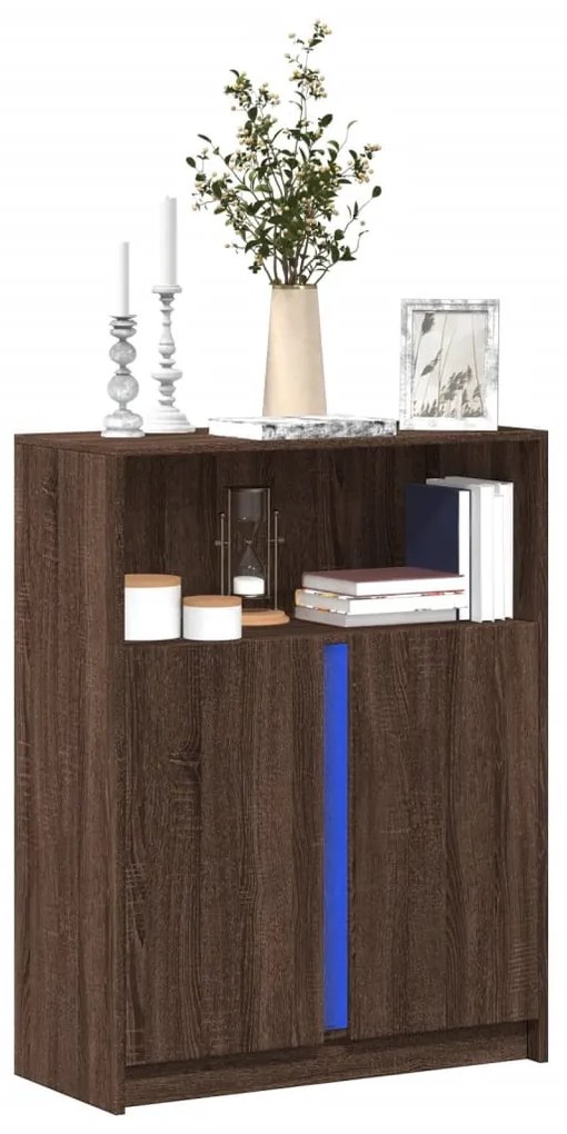 barna tölgy szerelt fa tálalószekrény LED-del 77x34x100 cm