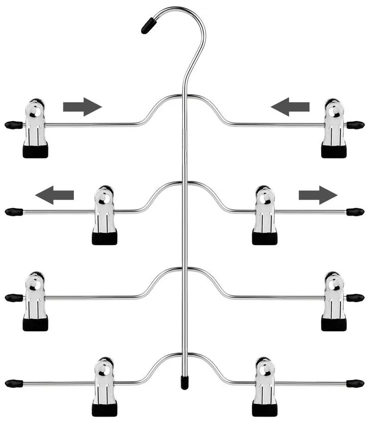 Helytakarékos 4 szintes fém nadrágakasztó készlet, 32 cm, ezüst és fekete