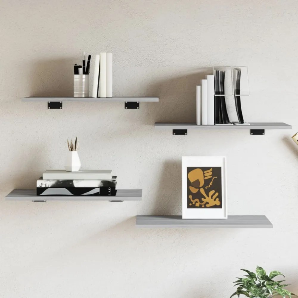 4 db szürke sonoma színű szerelt fa fali polc 60 x 30 x 1,5 cm