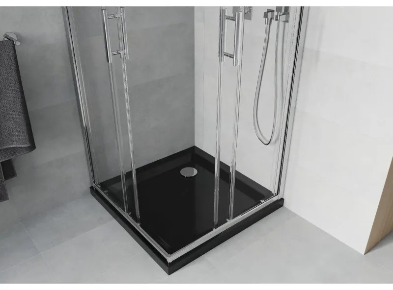 Mexen Rio, szögletes zuhany tolóajtóval 70 (ajtó) x 70 (ajtó) x 190 cm, 5mm átlátszó üveg, króm profil + fekete SLIM zuhanytálca, 860-070-070-01-00-4…
