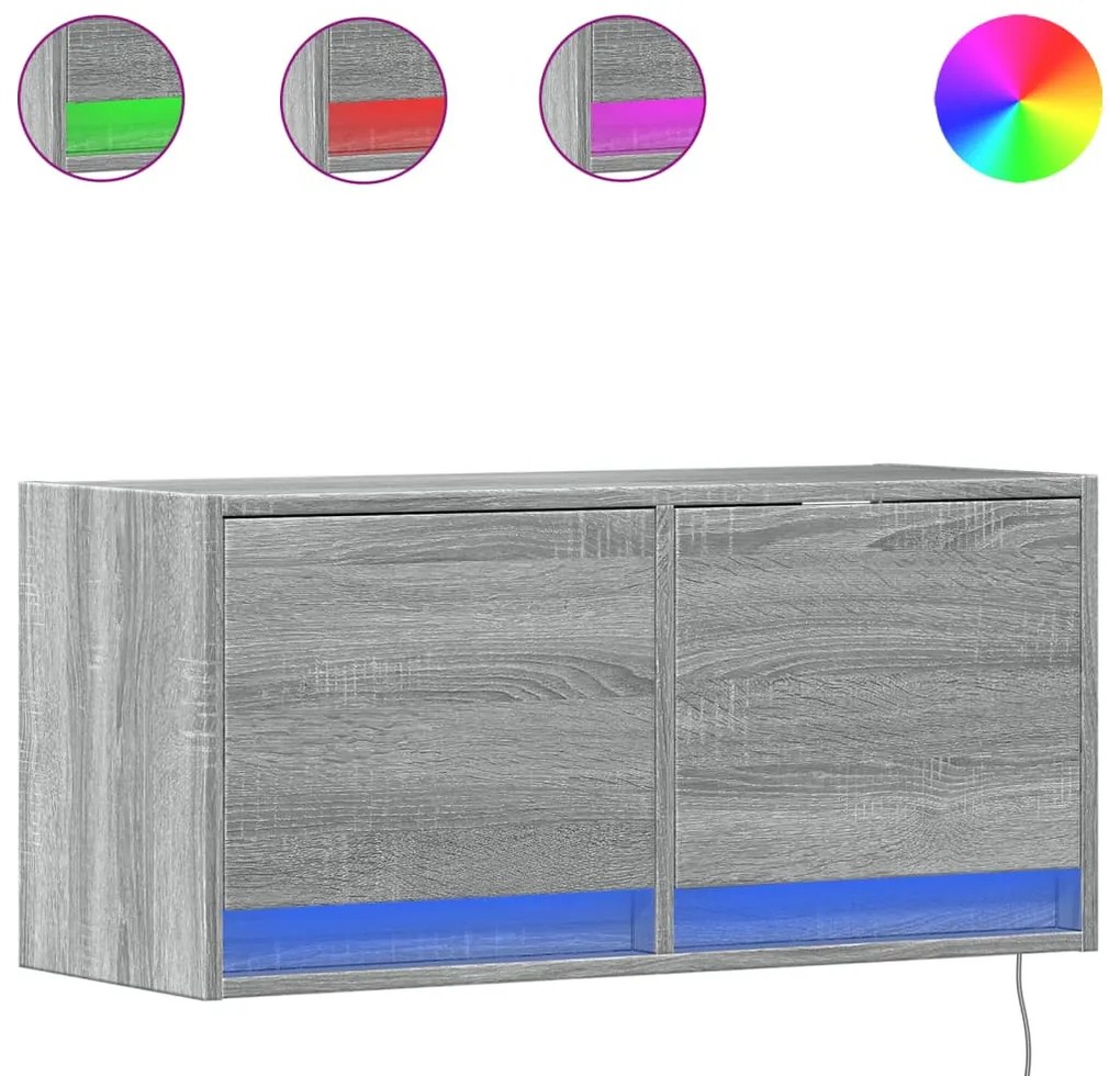 szürke sonoma színű fali TV-szekrény LED-del 80x31x35 cm