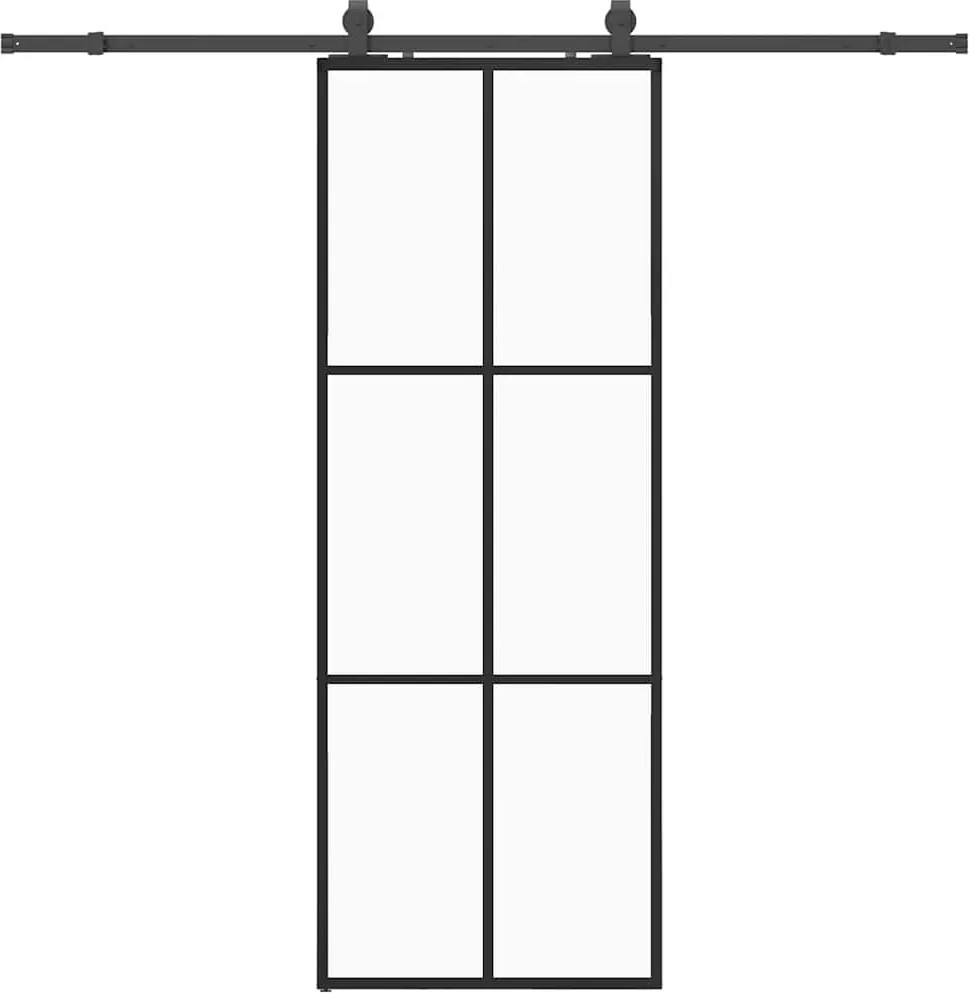 vidaXL fekete ESG üveg tolóajtó fémszerelvény-szettel 76x205 cm
