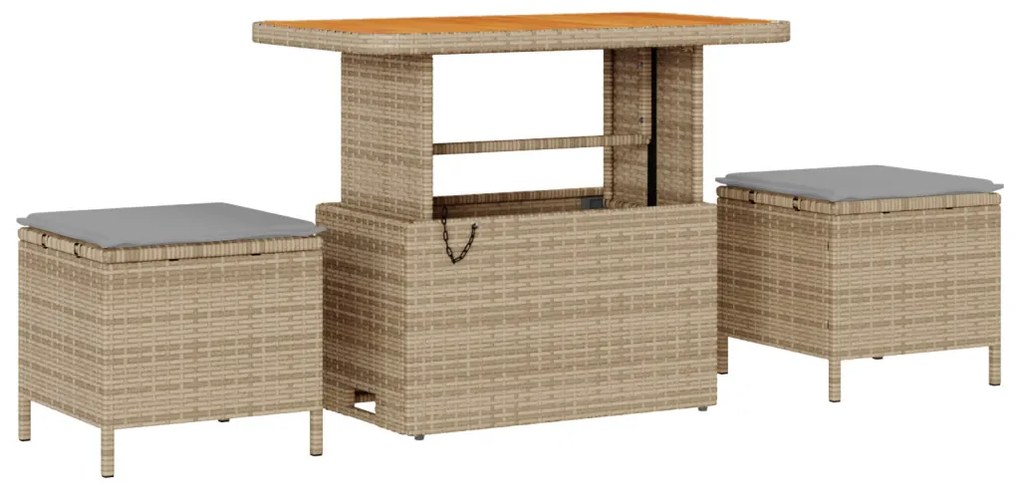 12 Darabos Kert Sofa Szett Párnákkal Bézs Poli Rattan Akácia