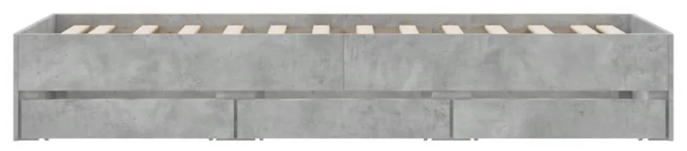 betonszürke szerelt fa ágykeret fiókokkal 100 x 200 cm