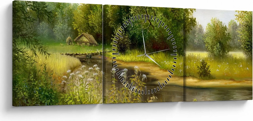 Kép - folyó az erdőnél, olajfestmény (órával) (90x30 cm)