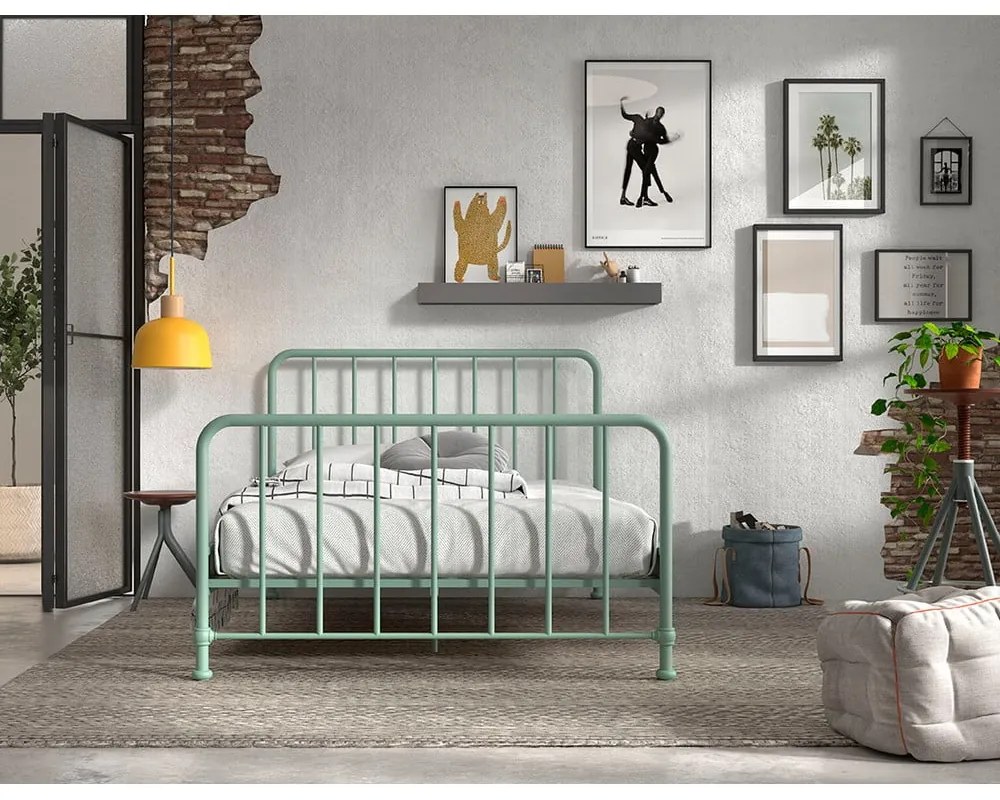 Zöld fém egyszemélyes ágy ágyráccsal 140x200 cm BRONXX – Vipack