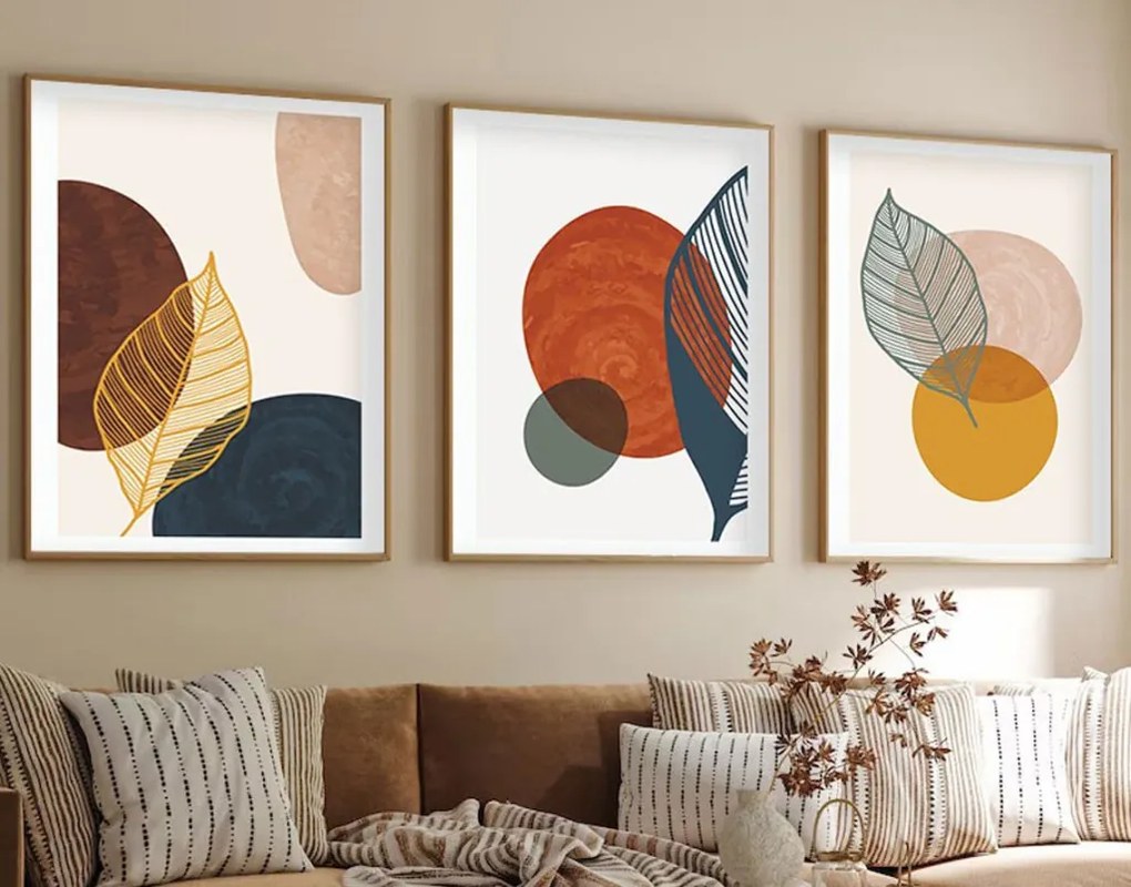 Huhu209 keretezett MDF falikép, 50 x 70 cm, 3 db-os szett