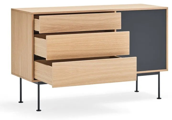 Yoko antracitszürke komód tölgyfa dekorral, szélesség 128 cm - Teulat