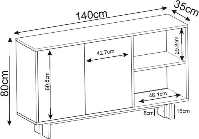 Ravello komód, meleg tölgy-zafír tölgy, 140 cm