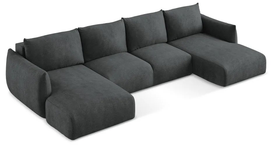 Sötétszürke zsenília kinyitható sarokkanapé (U alakú) Leila – Makamii